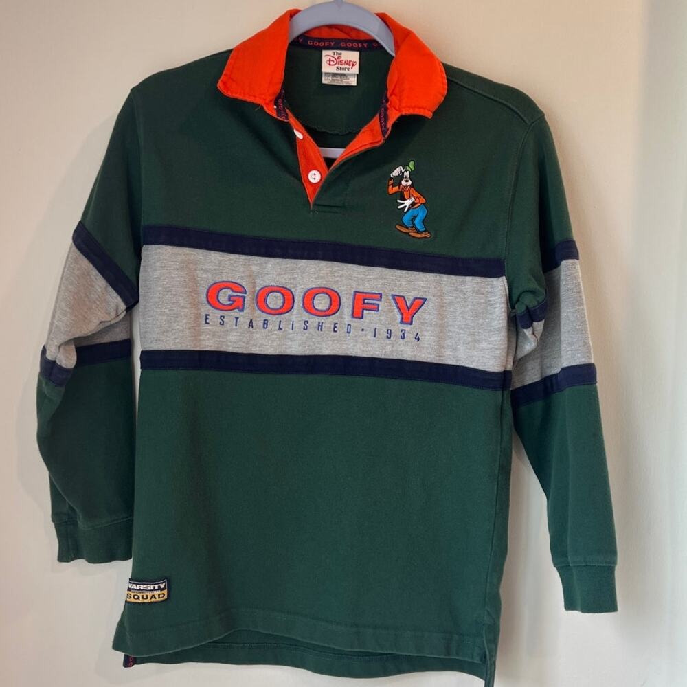 Disney Youth Goofy Rugby Long Sleeve Tee 100% Cotton